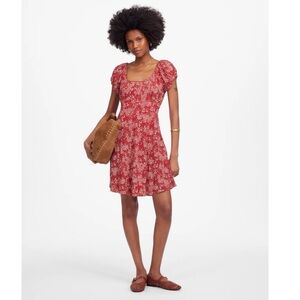 NEW Madewell Ruched Scoopneck Mini Dress in Floral Red White Size 00 NWOT